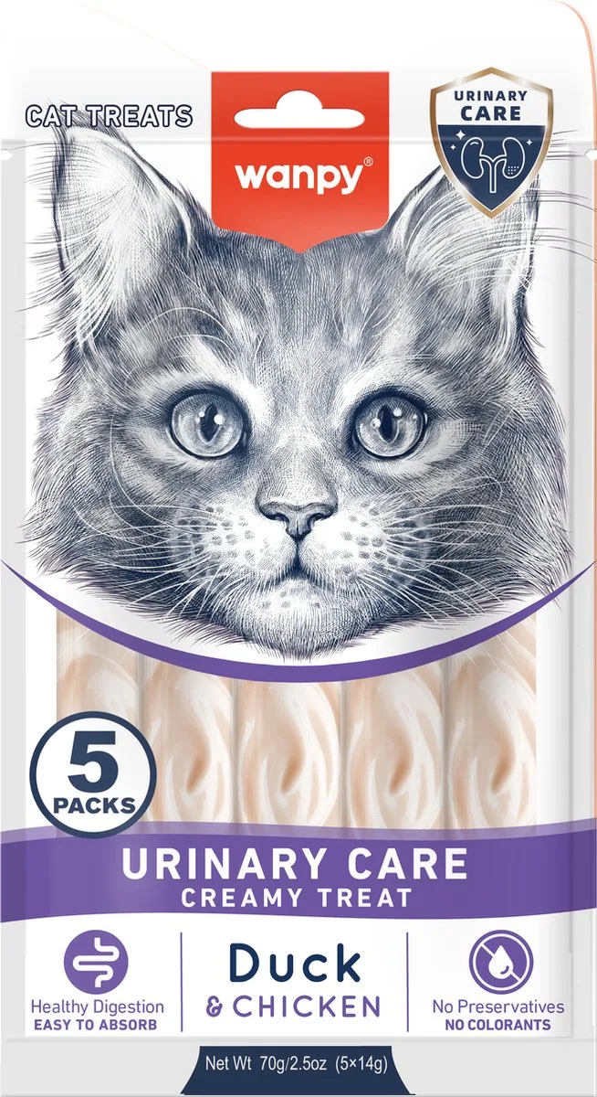 Likbare snack met functie - Eend & Kip - Urineverzorging - 1 x 5 sticks van 14 gram de Wanpy – photo produit