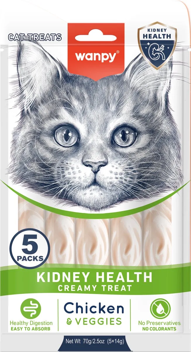 Likbare snack met functie - Kip & Groenten - Ondersteuning Niergezondheid - 1 x 5 sticks van 14 gram de Wanpy – photo produit