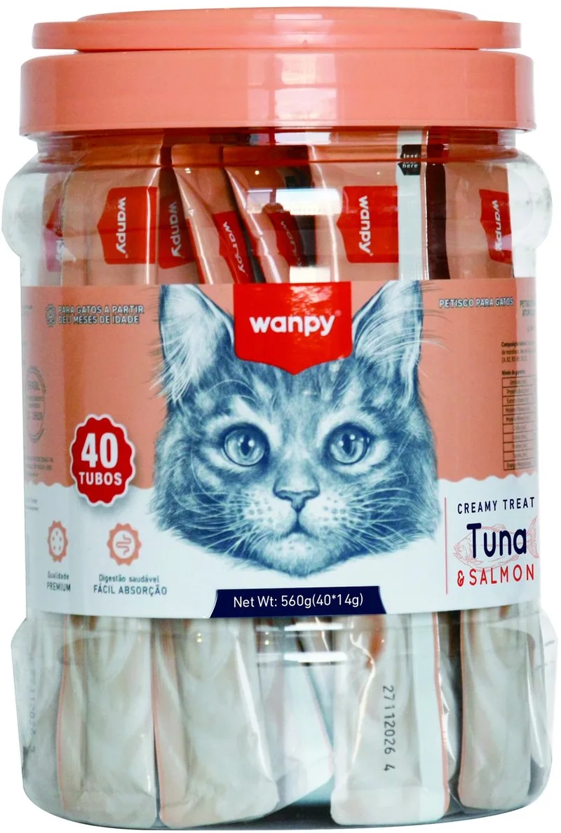 likbare snack - Tonijn & Zalm - Voordeelpack 40 stuks - Kattensnacks - Creamy Treat by Wanpy – product photo