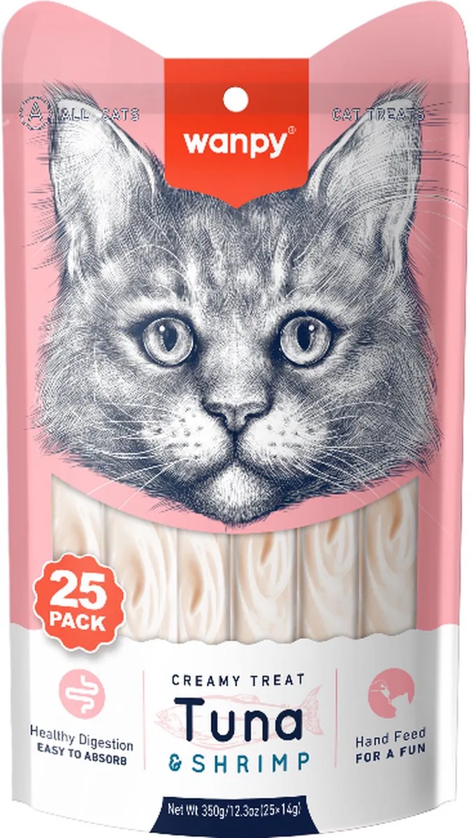 Likbare Snacks Tonijn & Garnaal - Kattensnacks - 25 Stuks - Kattensnoepjes by Wanpy – product photo