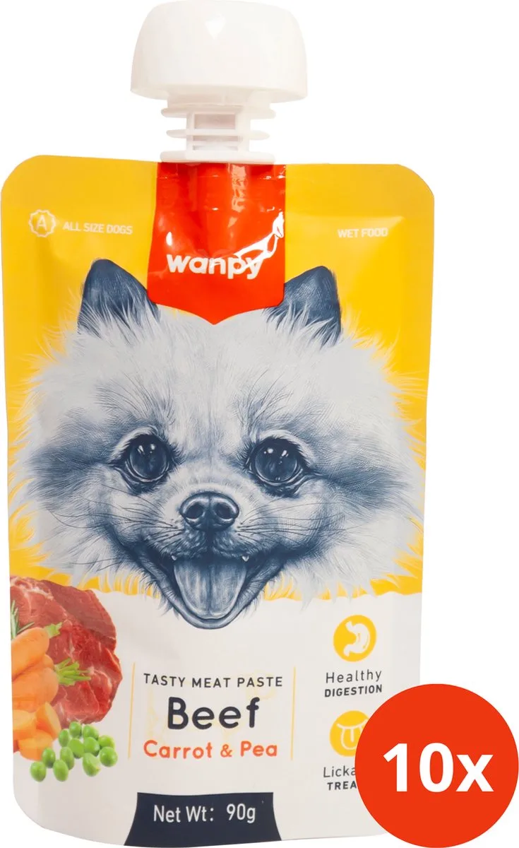 Smakelijke vleespasta Hond Rund Wortel & Erwt - Voordeelpack 10 Stuks - Hondensnack von Wanpy – Produktfoto