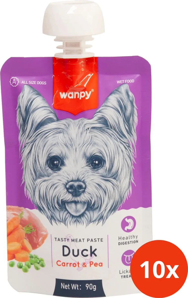 Smakelijke vleespasta met Eend Wortel & Erwt - Voordeelpack 10 Stuks - Hondensnack de Wanpy – photo produit