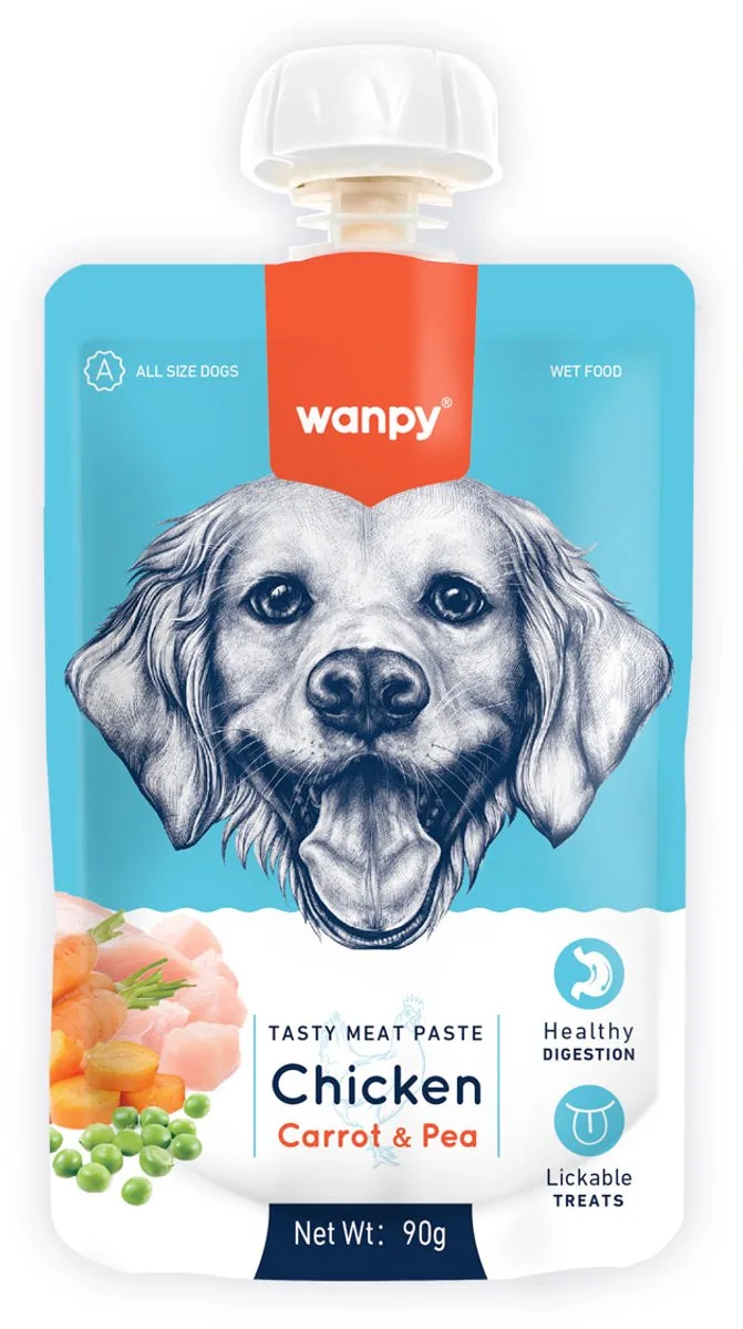 Smakelijke vleespasta met Kip Wortel & Erwt - Voordeelpack 10 Stuks - Hondensnack von Wanpy – Produktfoto