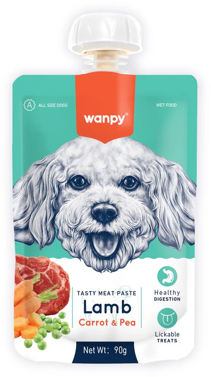 Smakelijke vleespasta met Lam Wortel & Erwt - Voordeelpack 10 Stuks - Hondensnack by Wanpy – product photo