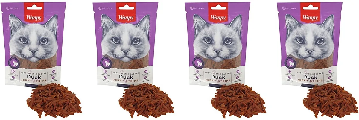 Soft Eend Jerky Strips 80gr - Natuurlijke Kattensnack - 4 stuks - Multipack von Wanpy – Produktfoto
