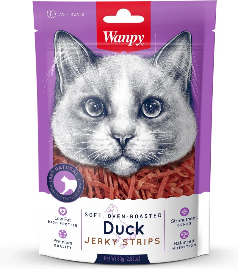 Soft Eend Jerky Strips 80gr - Natuurlijke Kattensnack - Laag Vet, Hoog Eiwit by Wanpy – product photo