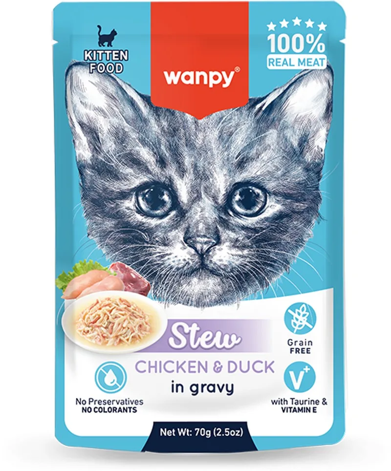 Stoofpot Kip & Eend - Kitten - Kattenvoer - Natvoer - 10 stuks van 70gram by Wanpy – product photo
