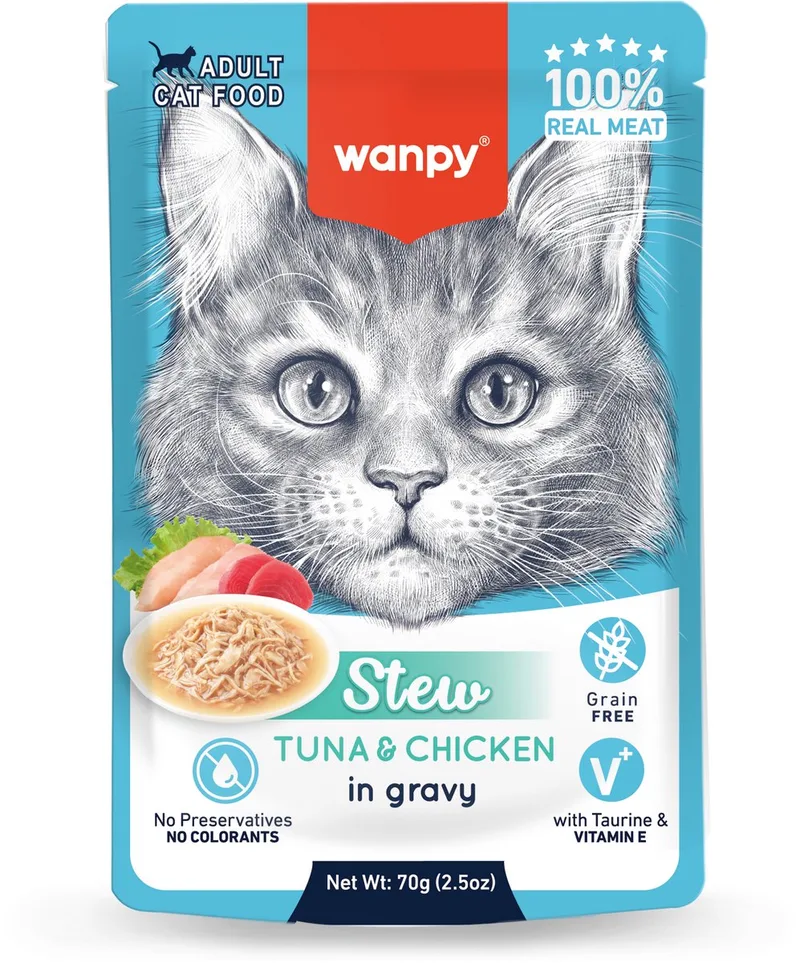 Stoofpot Tonijn en Kip - Kattenvoer - Natvoer - 10 stuks van 70gram de Wanpy – photo produit