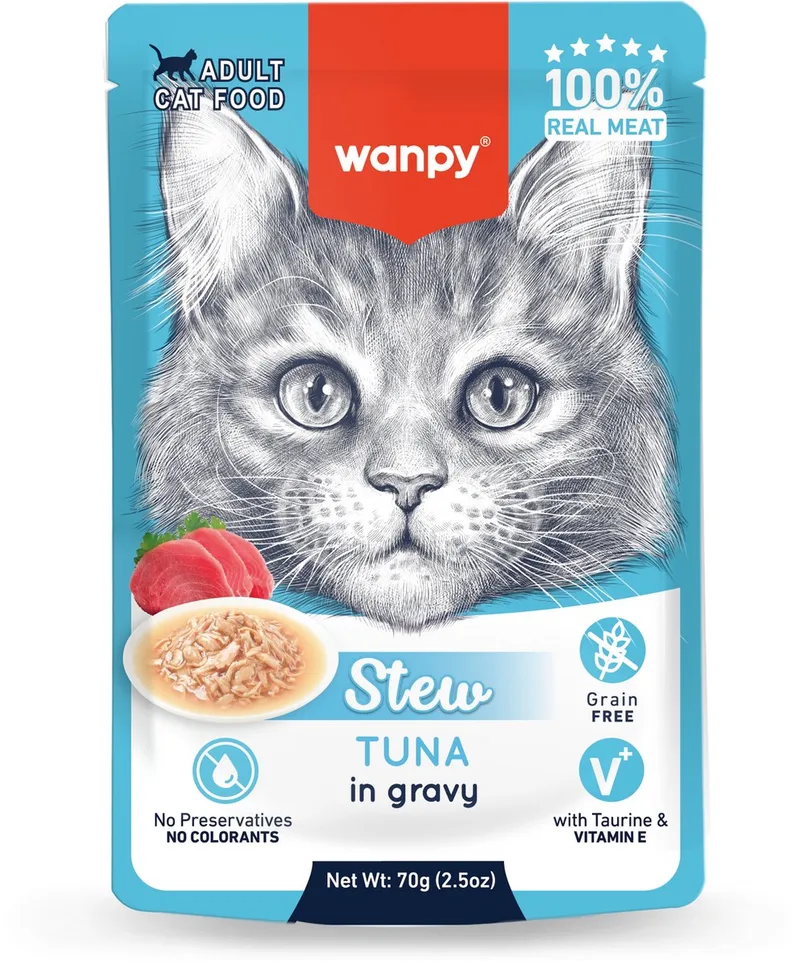 Stoofpot Tonijn - Kattenvoer - Natvoer - 10 stuks van 70gram de Wanpy – photo produit