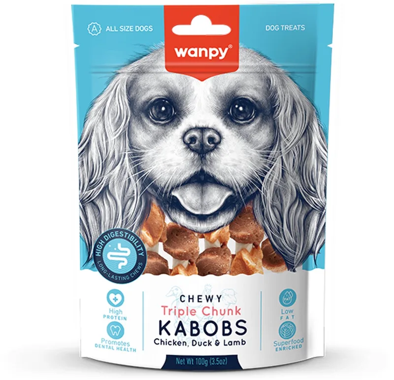 Triple Chunk Kabobs - kip, eend & lam - hondensnack by Wanpy – product photo