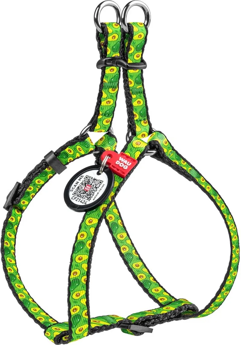 Advacado Harnas / Hondentuigje - Nylon - Gratis QR-tag - Breedte: 10 mm - Borstomtrek: 28 - 40 cm (GELIEVE ALVORENS BESTELLEN OPMETEN) by Waudog in Green – product photo