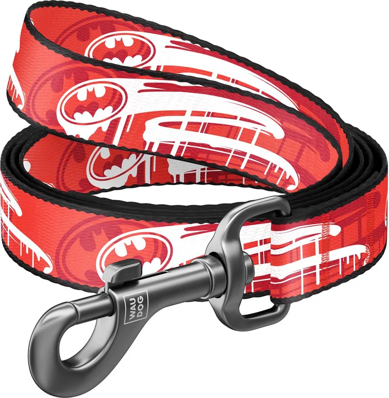 Batman Hondenlijn / Hondenriem - Nylon - Breedte: 20 mm - Lengte: 122 cm by Waudog in Red – product photo