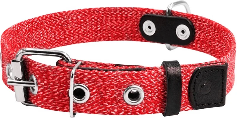 Canvas Halsband / Hondenhalsband - Katoen - L - Breedte: 35 mm - Nekomtrek: 51 - 63 cm (GELIEVE ALVORENS BESTELLEN OPMETEN) de Waudog en Rood gemêleerd – photo produit