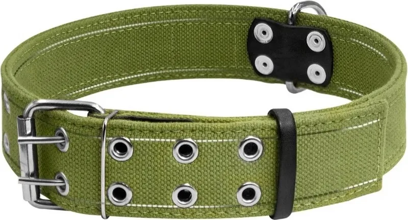 Canvas Halsband / Hondenhalsband - Katoen - Reflecterend - XL - Breedte: 4,5 cm - Nekomtrek: 56 - 71 cm (GELIEVE ALVORENS BESTELLEN OPMETEN) by Waudog in Green – product photo