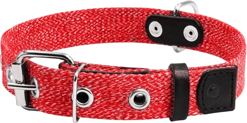Canvas Halsband / Hondenhalsband - Katoen - S - Breedte: 20 mm - Nekomtrek: 31 - 41 cm (GELIEVE ALVORENS BESTELLEN OPMETEN) by Waudog in Rood gemêleerd – product photo