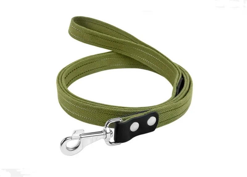 Canvas Hondenlijn / Hondenriem - Katoen - Waterafstotende coating - Reflecterend - Breedte: 2,5 cm - Lengte: 500 cm - Geschikt voor grote honden von Waudog in Legergroen – Produktfoto