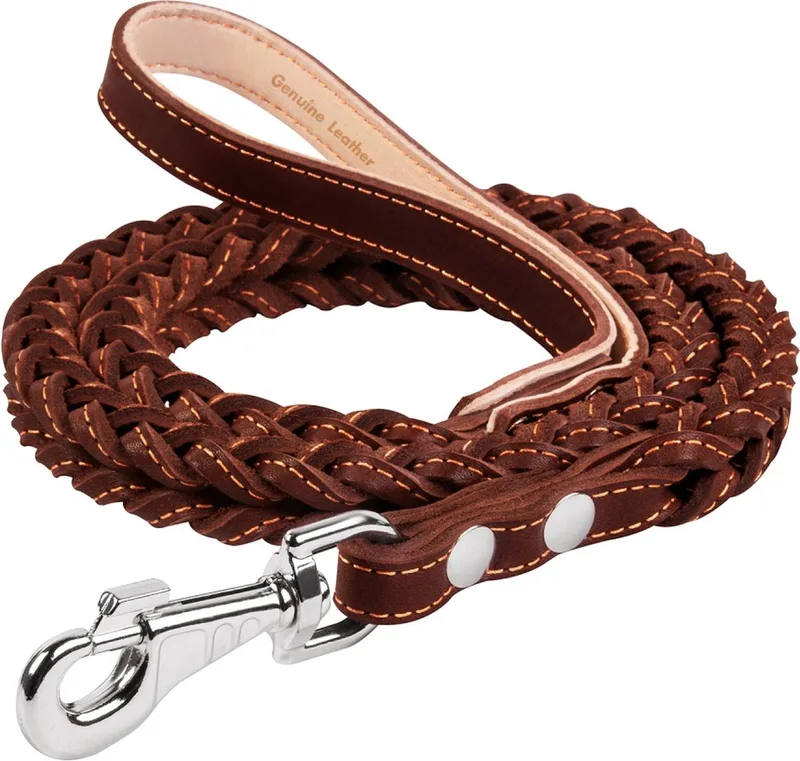 Classic Hondenriem - Gevlochten (vierkant) - Leder - Breedte: 20 mm - Lengte: 122 cm by Waudog in Brown – product photo