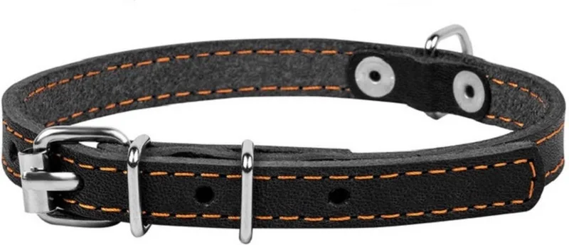 CoLLar Halsband / Hondenhalsband - Leder - Gestikt - XS - Breedte: 10 mm - Nekomtrek: 22 - 30 cm (GELIEVE ALVORENS BESTELLEN OPMETEN) by Waudog in Black – product photo