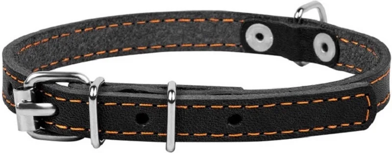 CoLLar Halsband / Hondenhalsband - Leder - Gestikt - XS - Breedte: 12 mm - Nekomtrek: 24 - 32 cm (GELIEVE ALVORENS BESTELLEN OPMETEN) de Waudog en Noir – photo produit