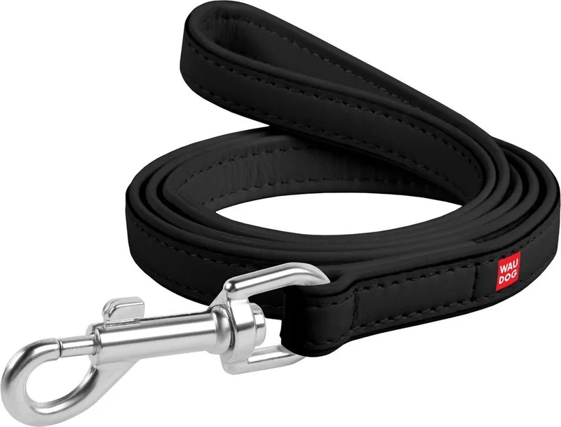 Design Hondenriem / Hondenlijn - Echt Leder - Breedte: 12 mm - Lengte: 122 cm de Waudog en Noir – photo produit