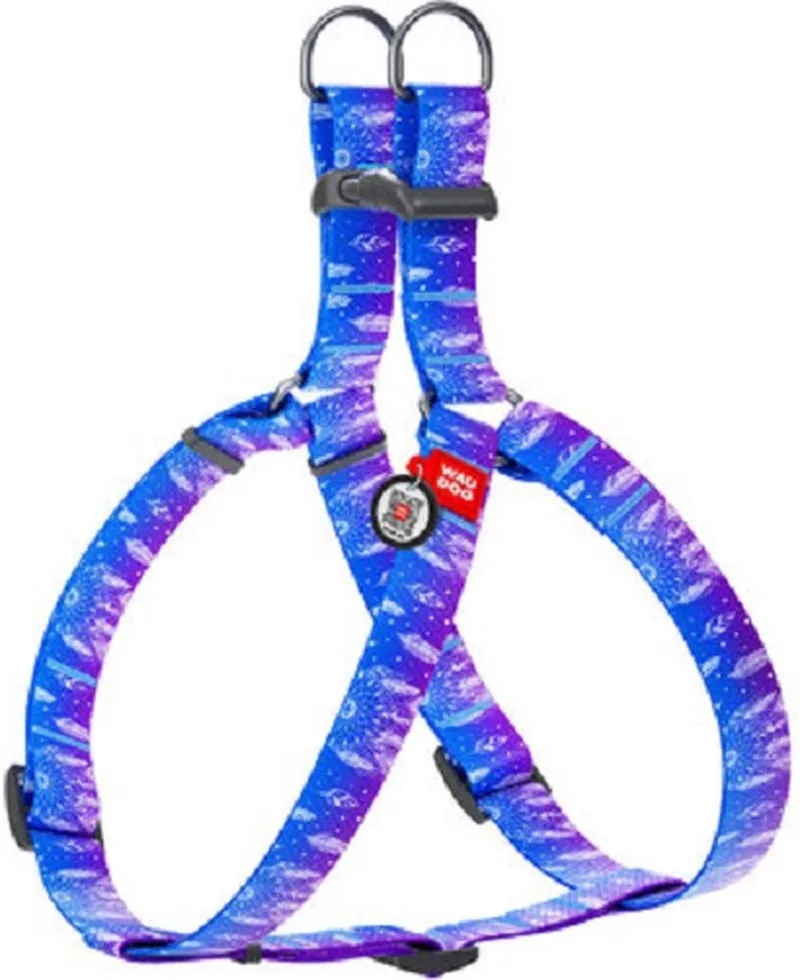 Dreamcatcher Harnas / Hondentuigje - Nylon - Gratis QR Tag - Breedte: 20 mm - Borstomtrek: 50 - 80 cm (GELIEVE ALVORENS BESTELLEN OPMETEN) by Waudog in Light blue, Purple – product photo