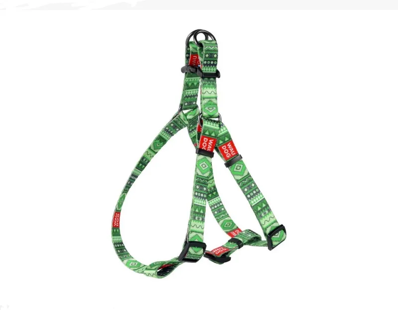 Ethno Green Harnas / Hondentuigje - Nylon - Breedte: 20 mm - Borstomtrek: 50 - 80 cm (GELIEVE ALVORENS BESTELLEN OPMETEN) by Waudog in Green – product photo