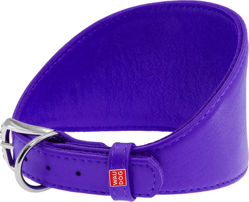 Glamour Halsband Windhond - Italiaans leder - S - Nekomtrek: 29 - 35 cm (GELIEVE ALVORENS BESTELLEN OPMETEN) de Waudog en Violet – photo produit