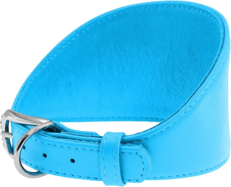 Glamour Halsband Windhond - Italiaans leder - S - Nekomtrek: 34 - 40 cm (GELIEVE ALVORENS BESTELLEN OPMETEN) by Waudog in Blue – product photo