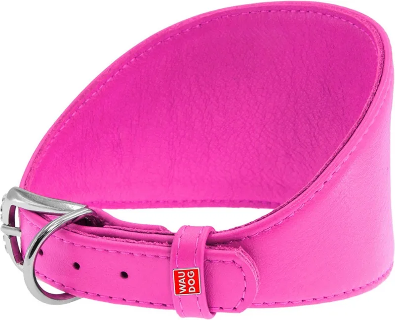 Glamour Halsband Windhond - Italiaans leder - XS - Nekomtrek: 26 - 32 cm (GELIEVE ALVORENS BESTELLEN OPMETEN) von Waudog in Rosa – Produktfoto