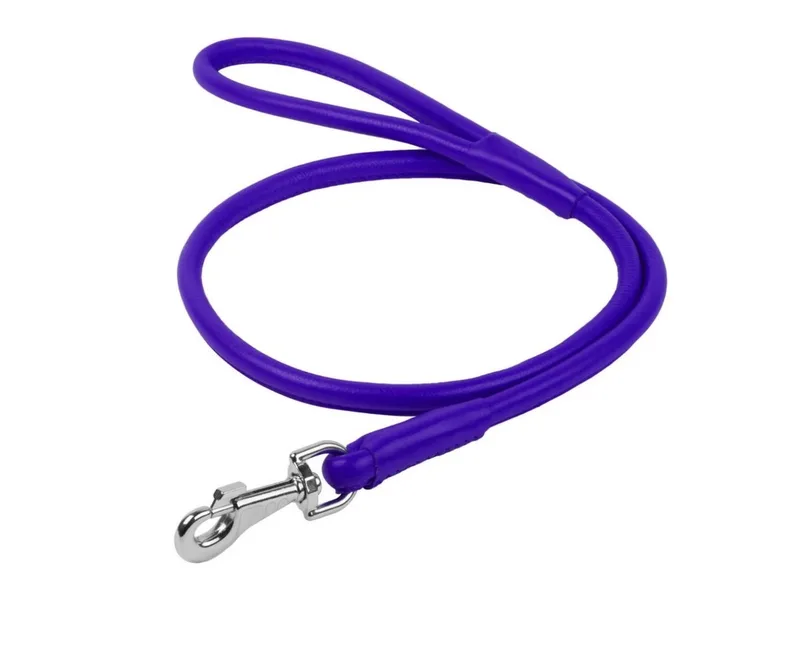 Glamour Hondenriem / Hondenlijn - Rond Leder - Diameter: 10 mm - Lengte: 122 cm de Waudog en Violet – photo produit