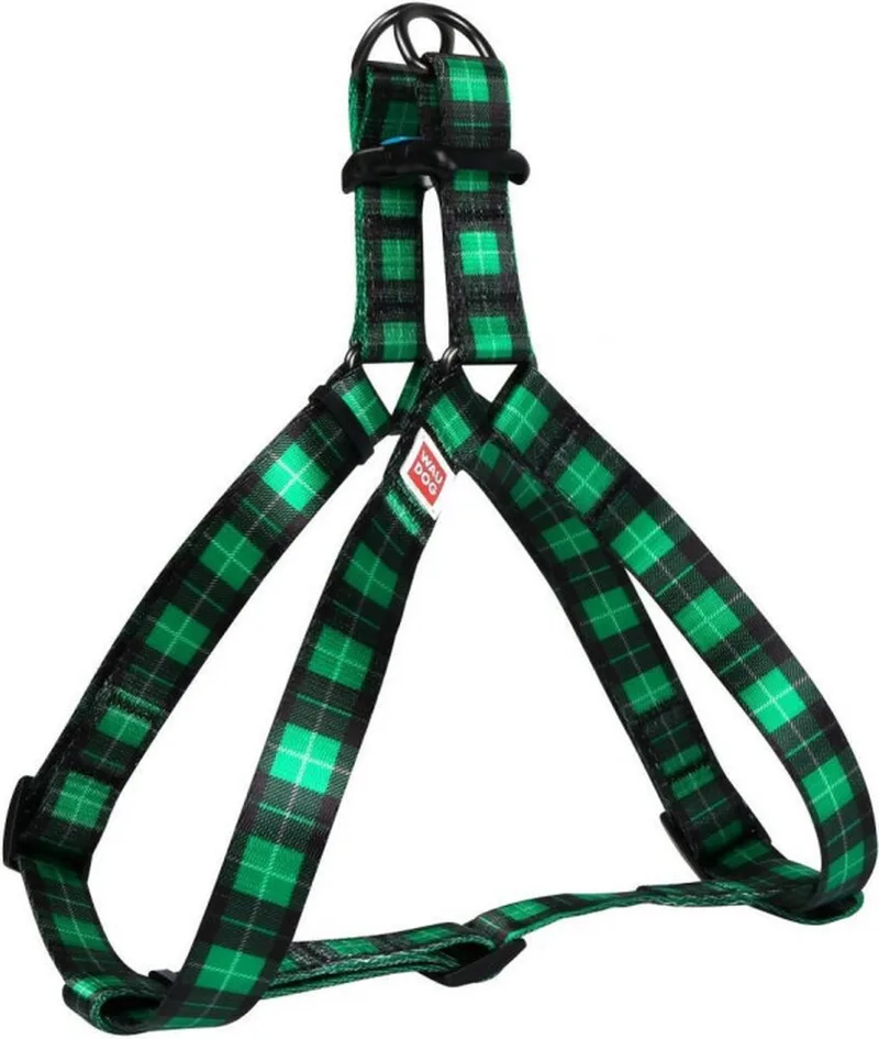 Green Tartan Harnas / Hondentuigje - Nylon - Breedte: 25 mm - Borstomtrek: 60 - 90 cm (GELIEVE ALVORENS BESTELLEN OPMETEN) von Waudog in Grün, Zwart geblokt – Produktfoto