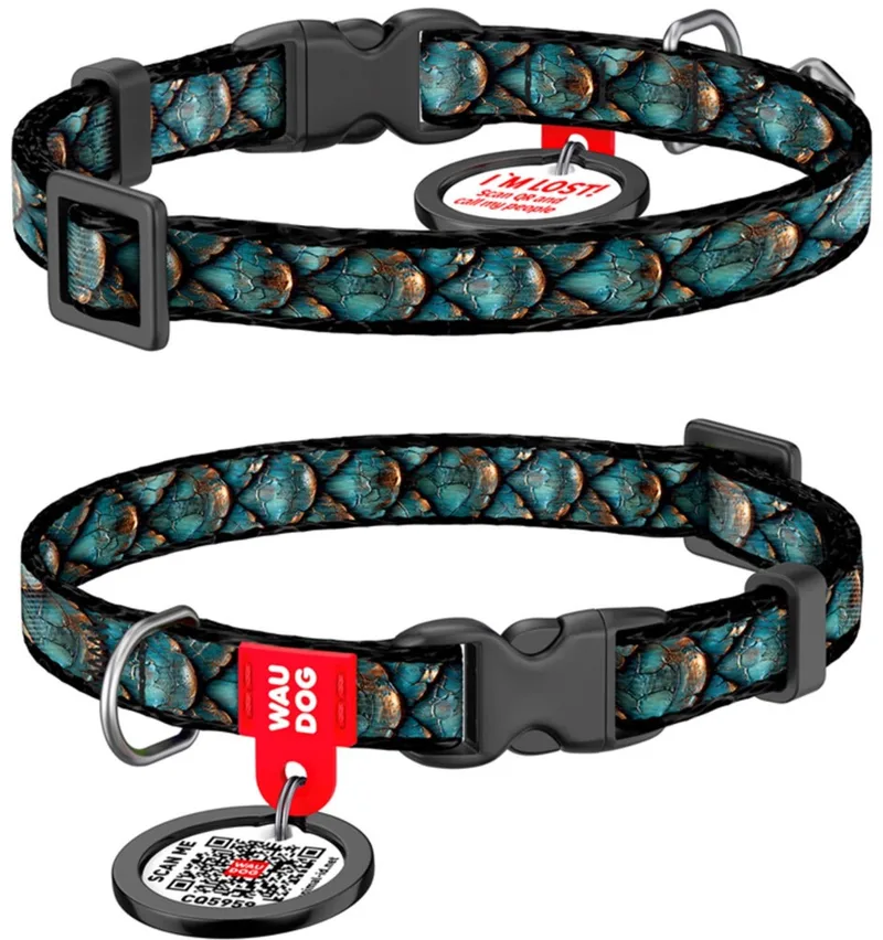 Halsband hond Scales - Nylon - Maat XS - 10 mm de Waudog en Bleu – photo produit