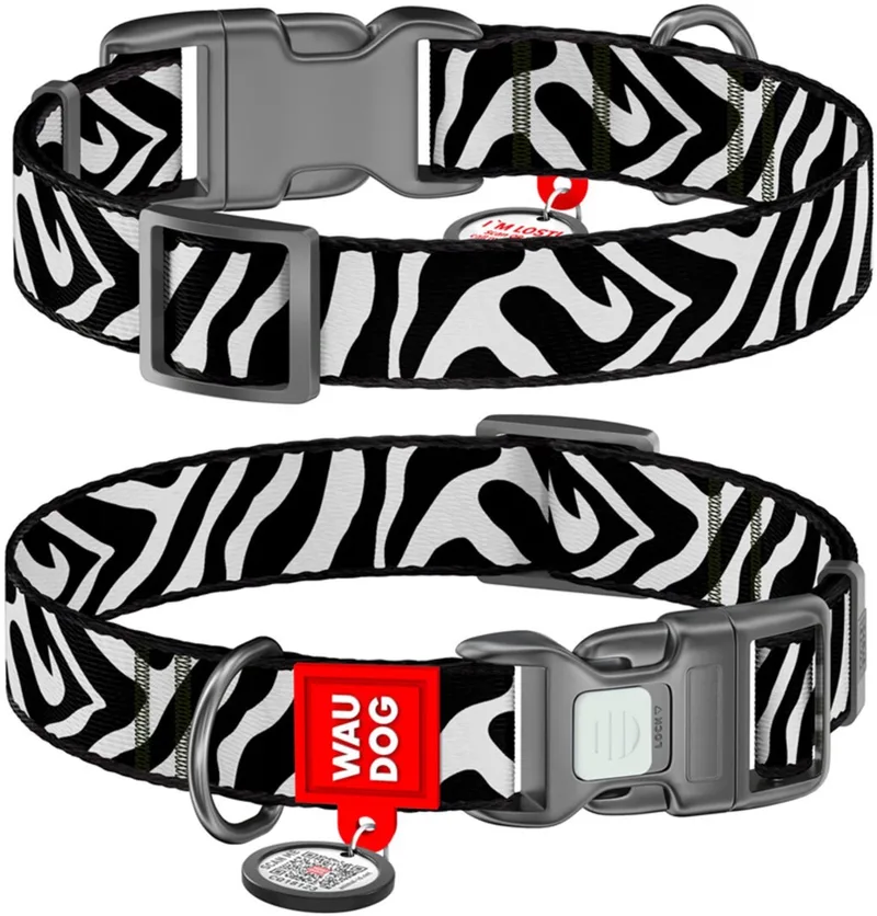 Halsband hond Zebra - Nylon - Maat XXL - 35 mm by Waudog in Zwart-wit – product photo