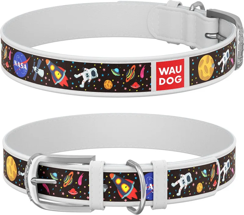 Halsband WAUDOG Leer met NASA print de Waudog en Blanc – photo produit