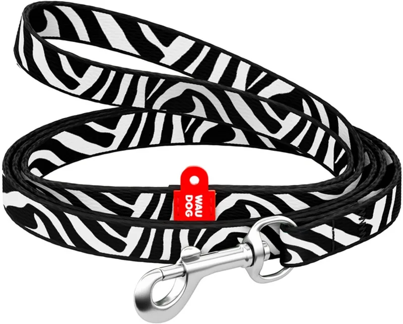 Hondenriem Zebra - Nylon - 122 cm x 10 mm - Maat XS fra Waudog i Zwart-wit – produktbillede