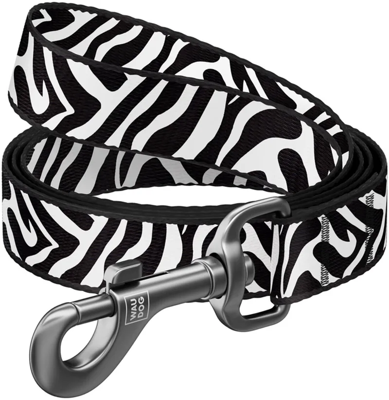 Hondenriem Zebra - Nylon - 200 cm x 15 mm - Maat S by Waudog in Zwart-wit – product photo