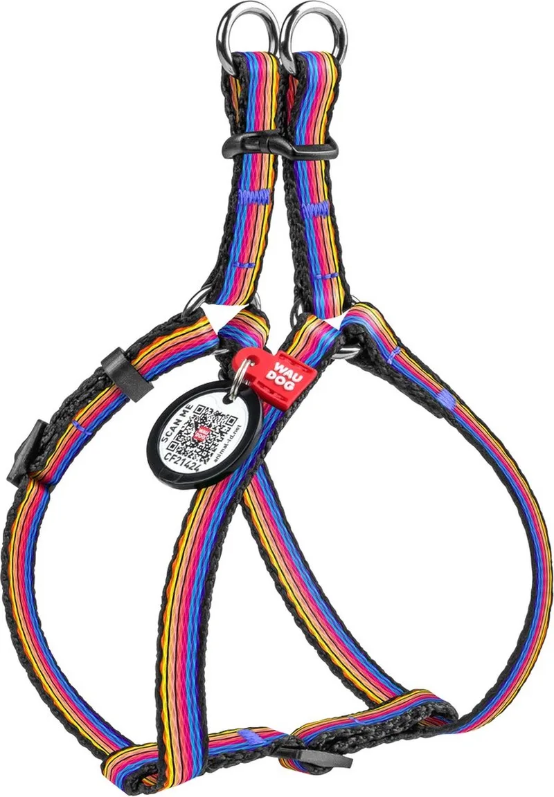 Line Harnas / Hondentuigje - Nylon - Gratis QR-tag - Breedte: 10 mm - Borstomtrek: 28 - 40 cm (GELIEVE ALVORENS BESTELLEN OPMETEN) de Waudog en Multicolore – photo produit