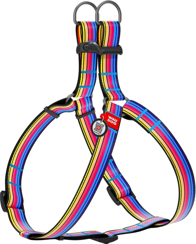 Line Harnas / Hondentuigje - Nylon - Gratis QR Tag - Breedte: 15 mm - Borstomtrek: 40 - 55 cm (GELIEVE ALVORENS BESTELLEN OPMETEN) by Waudog in Multicolour – product photo