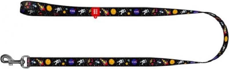 Nasa Hondenlijn / Hondenriem - Nylon - Zwart - Breedte: 2,5 cm - Lengte: 122 cm - Geschikt voor grote honden de Waudog en Zwart met ruimtevaart afbeeldingen – photo produit