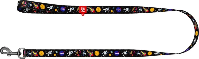 Nasa Hondenlijn / Hondenriem - Nylon - Zwart - Breedte: 20 mm - Lengte: 122 cm de Waudog en Zwart met ruimtevaart afbeeldingen – photo produit