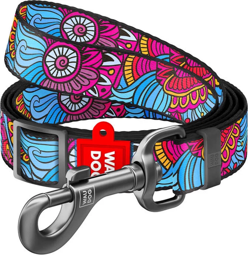 nylon hondenriem, patroon "Zomer", 25 mm breed, lengte 152-183 cm de Waudog – photo produit