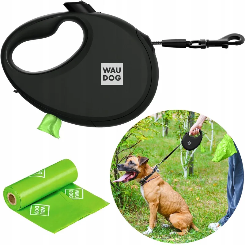R-leash: Automatische Hondenriem met Poepzakhouder & Reflectie (S, <12kg) von Waudog – Produktfoto