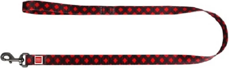Red Tartan Hondenlijn / Hondenriem - Nylon - Rood / Zwart geblokt - Breedte: 15 mm - Lengte: 122 cm fra Waudog i Rød, Zwart geblokt – produktbillede