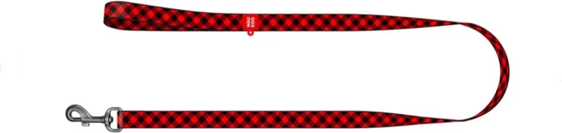 Red Tartan Hondenlijn / Hondenriem - Nylon - Rood / Zwart Geblokt - Breedte: 25 mm - Lengte: 122 cm fra Waudog i Rød, Sort – produktbillede