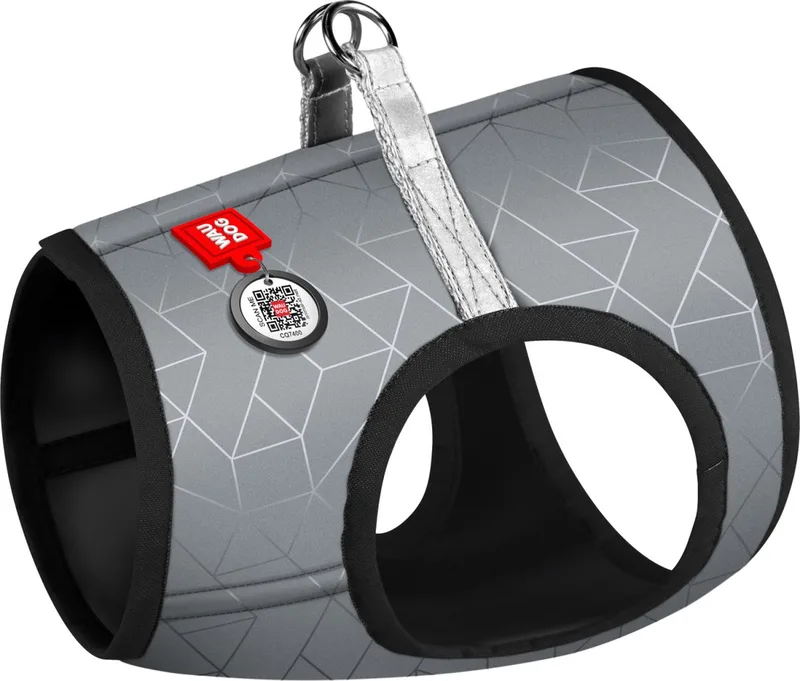 Reflective Harnas / Hondentuigje - Polyester - Hoog Reflecterend - Gratis QR tag - XS4 - Borstomtrek: 36 - 39 cm - Nekomtrek: 26 - 28 cm (GELIEVE ALVORENS BESTELLEN OPMETEN) by Waudog in Grey – product photo