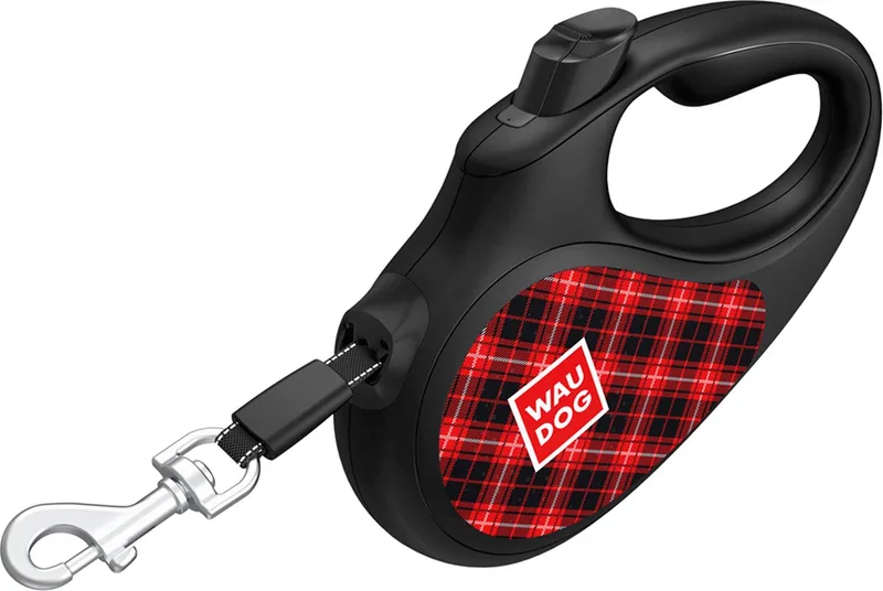 Rollijn / Hondenlijn - Tape - Maat: M - Lengte: 5 meter - Geschikt voor honden tot maximaal 25 kg. by Waudog in Red Tartan – product photo