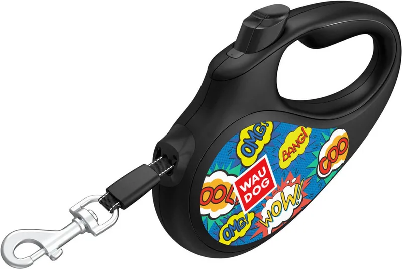 Rollijn / Hondenlijn - Tape - WoW - Maat: M - Lengte: 5 meter - Geschikt voor honden tot maximaal 25 kg. by Waudog in WoW (multi-colour in comics stijl) – product photo