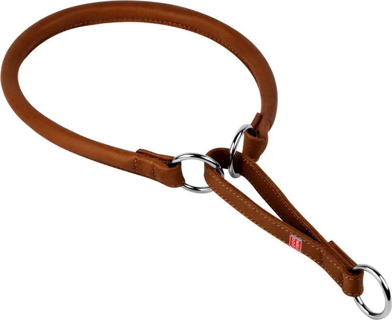 Soft Choke Halsband - Rond leder - XL - Diameter: 13 mm - Nekomtrek: 51 - 60 cm - Kopomtrek: Max. 60 cm (GELIEVE VOORAF BESTELLEN OPMETEN) de Waudog en Marron – photo produit