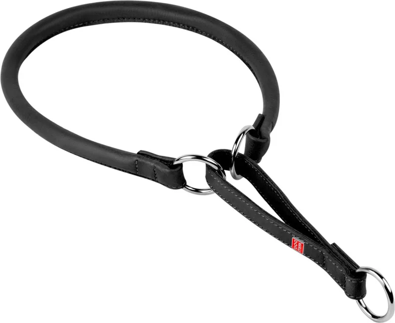 Soft Choke Halsband - Rond leder - XL - Diameter: 13 mm - Nekomtrek: 61 - 70 cm - Kopomtrek: Max. 70 cm (GELIEVE VOORAF BESTELLEN OPMETEN) de Waudog en Noir – photo produit