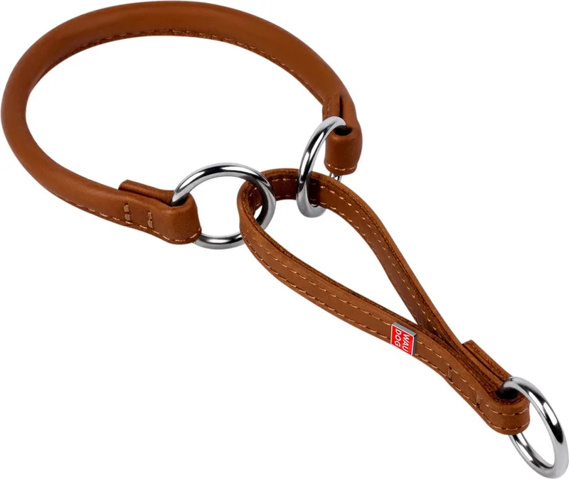 Soft Choke Halsband - Rond leder - XS - Diameter: 6 mm - Nekomtrek: 21 - 30 cm - Kopomtrek: Max. 30 cm (GELIEVE VOORAF BESTELLEN OPMETEN) de Waudog en Marron – photo produit